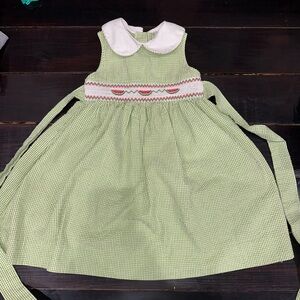 Green Gingham Dress with White Collar